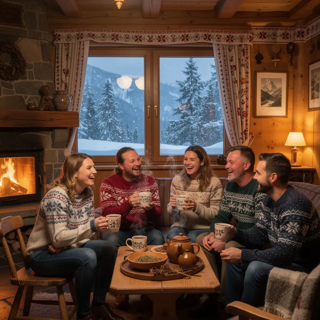Zelený čaj s bylinkami na pozadí pokojných lesov Slovenska